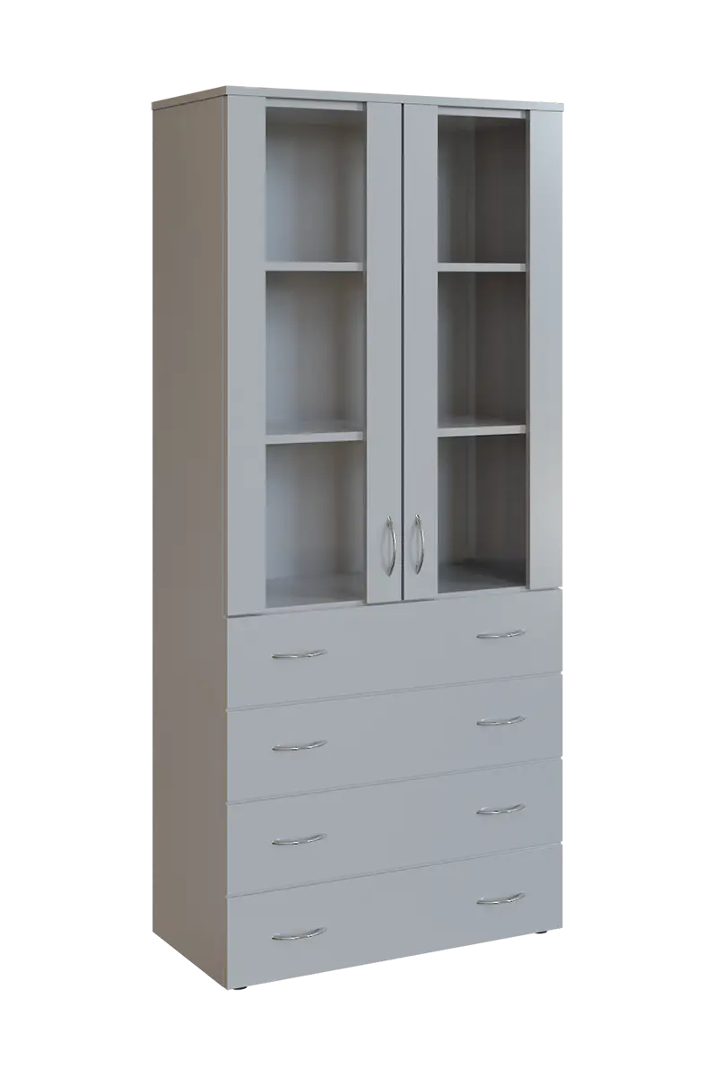 N 5 - 84ZS kancelářská skříň, 2-dveřová/prosklená/zásuvky, 1800x800x400, šedá